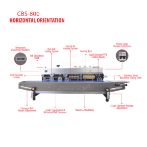 Características de la selladora continua de banda digital de acero inoxidable de 220 V con codificador, diseñada para aplicaciones horizontales