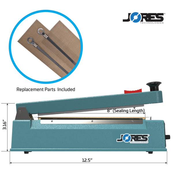 Selladora manual por impulso JORES TECHNOLOGIES® con cortador. La característica se lee