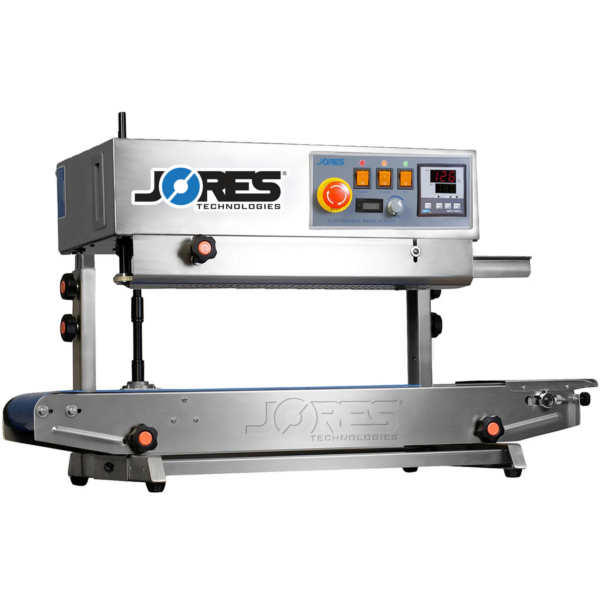 Selladora continua de banda horizontal y vertical de acero inoxidable JORES TECHNOLOGIES® con contador y ajuste digital de temperatura