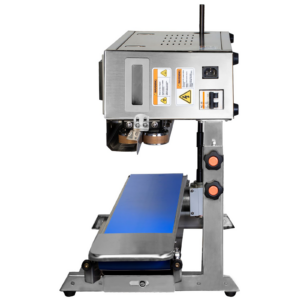 JORES TECHNOLOGIES® Máquina selladora continua de bolsas de acero inoxidable con banda giratoria azul para aplicaciones verticales