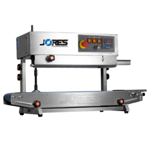 Selladora continua de banda horizontal y vertical de acero inoxidable JORES TECHNOLOGIES® con dial digital de control de temperatura.