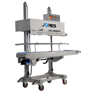 Selladora continua vertical de banda de acero inoxidable JORES TECHNOLOGIES® para 220V con codificador y ruedas