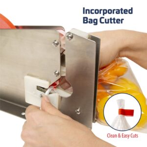 Tensor manual de cuello de bolsa de acero inoxidable con cortador de bolsas incorporado