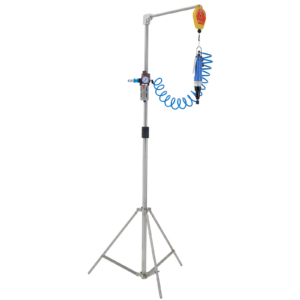soporte trípode de acero inoxidable para tapadora manual azul suspendida