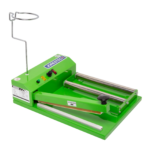 Sistema de sellado de film termorretráctil de 12 pulgadas JORES TECHNOLOGIES® con dispensador de rollo retráctil, selladora por impulso y soporte para pistola de calor.