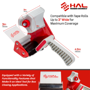 diagrama en blanco y rojo que muestra las dimensiones de la cinta gris/roja compatibles con el dispensador de cinta