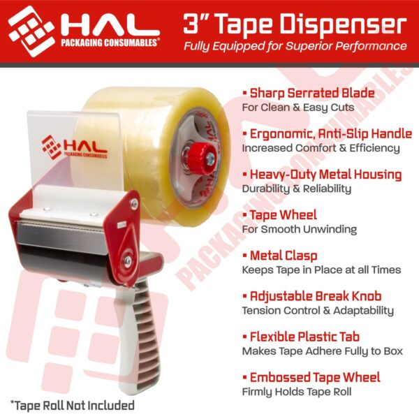 Características del dispensador de cinta portátil para 3" ծանր-duty