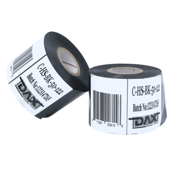 2 rollos de estampado en caliente de foil negro de 50 mm sobre fondo blanco