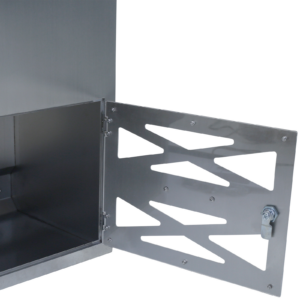 puerta de salida de detector de metales de acero con cinta transportadora blanca
