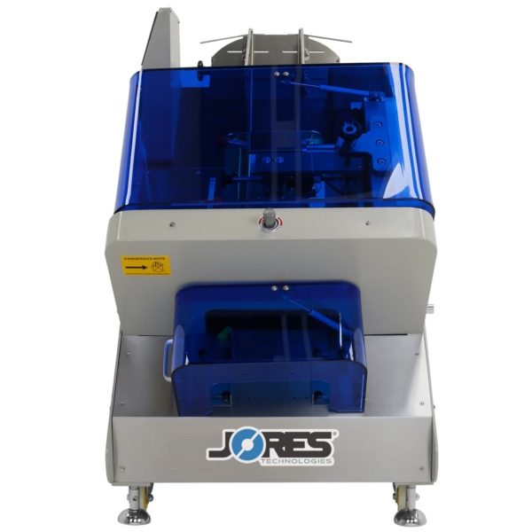 Envasadora automática inclinada JORES TECHNOLOGIES® flow wrapper con puertas de acrílico azul