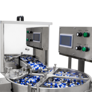 Muestra cómo se distribuyen las pastillas en el contador de pastillas JORES TECHNOLOGIES® durante su funcionamiento.