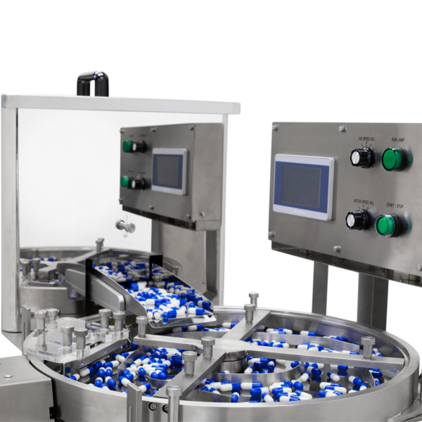 Muestra cómo se distribuyen las pastillas en el contador de pastillas JORES TECHNOLOGIES® durante su funcionamiento.