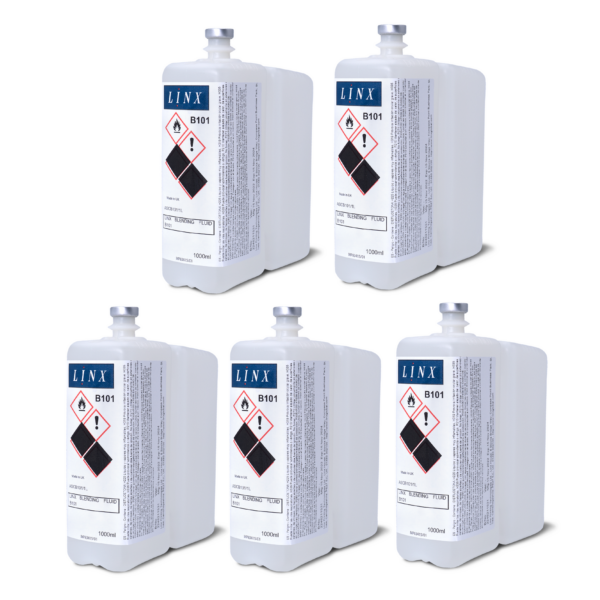 5 envases de 1000 ml cada uno de solvente de sangrado usado para impresoras y codificadores LINX
