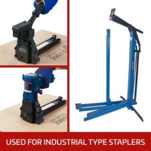 diferentes tipos de grapadoras industriales compatibles con este tipo de grapas. El texto dice: