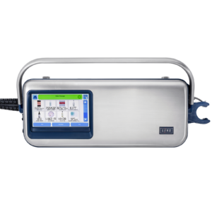 Vista superior para mostrar el panel de control de pantalla táctil y el asa de transporte del codificador CIJ inkjet LINX