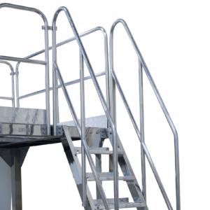 primer plano de la escalera de la plataforma de pesadora combinada de acero inoxidable JORES TECHNOLOGIES®