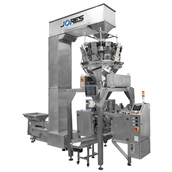 Sistema completo de envasado Vertical Form Fill and Seal (VFFS) con pesadora radial de 10 cabezales de JORES TECHNOLOGIES®