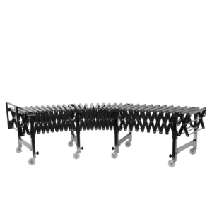 transportador de rodillos por gravedad curvo de acero negro y acero inoxidable con ruedas giratorias de JORES TECHNOLOGIES®
