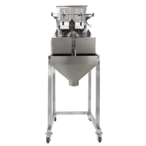 Pesadora lineal de dos cabezales de 4000 ml con soporte de acero inoxidable con ruedas
