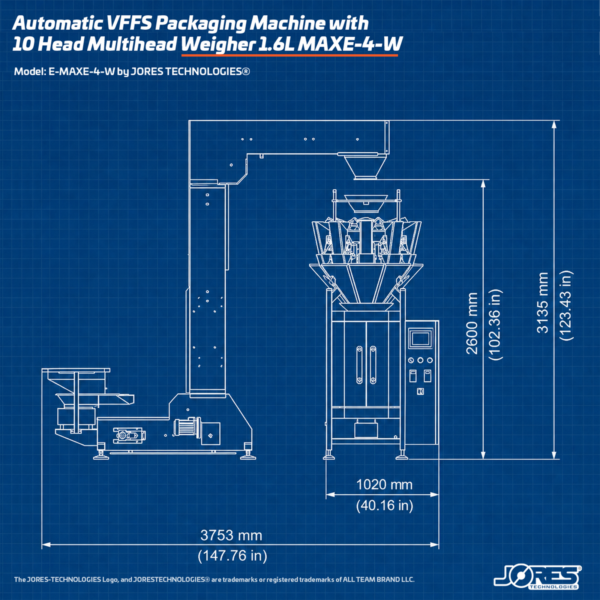 Máquina automática de envasado VFFS con pesadora multicabezal de 10 cabezales 1.6L MAXE-4-W