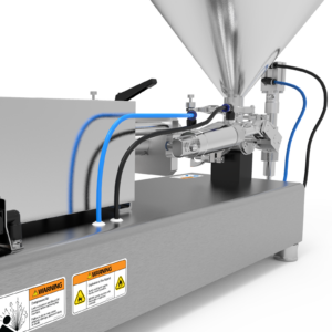 primer plano de los componentes de la máquina del llenador de pistón para pasta JORES TECHNOLOGIES®