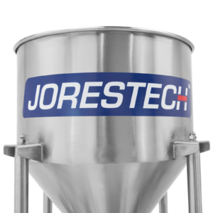 Primer plano de la tolva de la llenadora de pistón para alta viscosidad de acero inoxidable JORES TECHNOLOGIES®