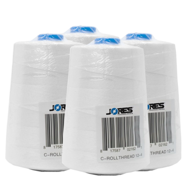 grupo de cuatro bobinas de hilo de coser blanco JORES TECHNOLOGIES® envueltas en plástico protector para protección contra la suciedad