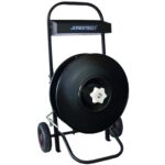Carro manual negro para fleje de polipropileno para palés JORES TECHNOLOGIES® con dispensador de núcleo de 8 pulgadas y ruedas