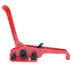 El tensor manual de fleje plástico poly JORES TECHNOLOGIES® en rojo y negro con el mango abierto