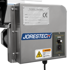 panel de control gris con logotipo azul de JORES TECHNOLOGIES® y unidad de control de velocidad