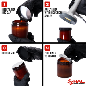 Cómo sellar un recipiente de plástico con un liner de sellado por inducción usando un sellador de inducción manual.