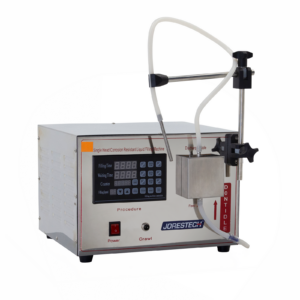Llenadora semiautomática de líquidos de baja viscosidad con bomba rotativa magnética para pequeños recipientes de JORES TECHNOLOGIES®