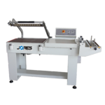 Máquina selladora térmica semiautomática de barra en L JORES TECHNOLOGIES® para empaquetado retráctil sobre fondo blanco.