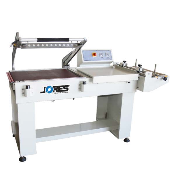 Selladora térmica semiautomática de film retráctil tipo L con cinta transportadora JORES TECHNOLOGIES® para embalaje retráctil