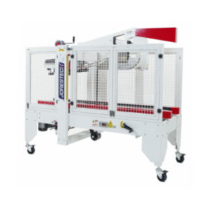 Máquina selladora de cajas semiautomática con barras de tracción laterales rojas de JORES TECHNOLOGIES®