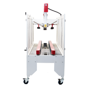 Máquina selladora de cajas con barras laterales de tracción rojas de JORES TECHNOLOGIES®