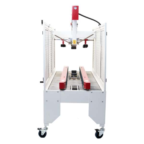 Máquina selladora de cajas con barras laterales de tracción rojas de JORES TECHNOLOGIES®
