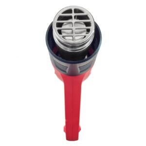 primer plano del barril metálico de una pistola de calor JORES TECHNOLOGIES® roja para retractilado