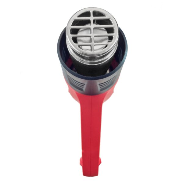 primer plano del barril metálico de una pistola de calor JORES TECHNOLOGIES® roja para retractilado