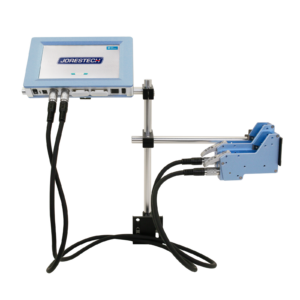 Vista frontal del codificador inkjet dual TIJ de Jorestech con panel de control digital.