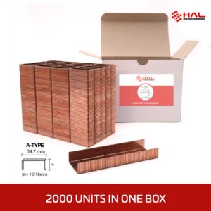 Un lote de 2000 grapas HAL incluidas en una caja. Las grapas tipo A miden 34.7 de ancho