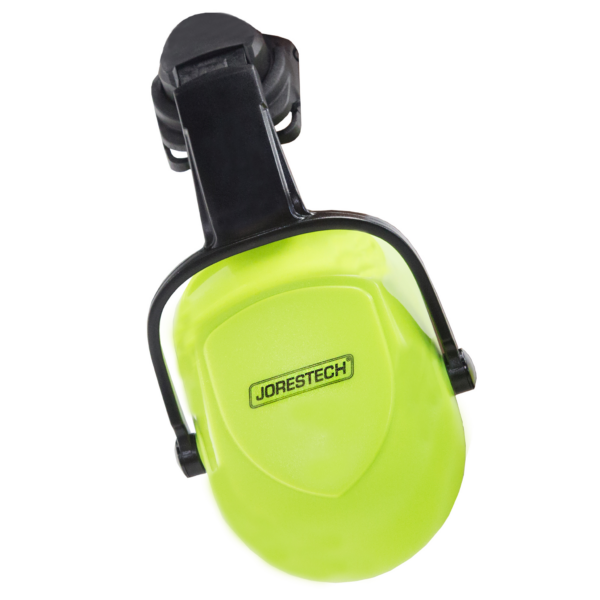 Casco exterior de color lima de las orejeras JORESTECH® para cascos duros con ranuras sobre fondo blanco