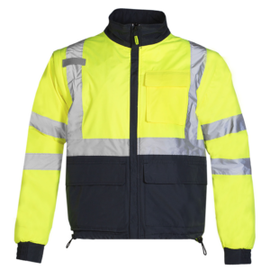 Vista frontal de la chaqueta de seguridad reversible JORESTECH 4 en 1 de alta visibilidad con mangas desmontables
