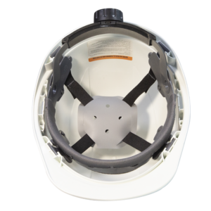Suspensión de casco de seguridad de 4 puntos posicionada dentro de un casco de seguridad blanco JORESTECH 01