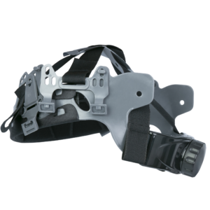 Vista lateral del sistema de reemplazo de suspensión de trinquete de 6 puntos en gris y negro para el casco de seguridad JORESTECH 03