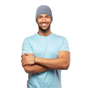 hombre que lleva el gorro de punto con costura reflectante