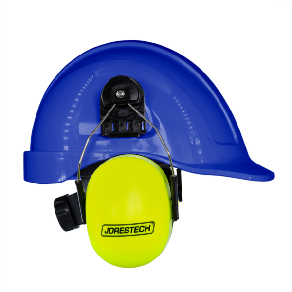 Kit de casco de seguridad estilo gorra azul con orejeras montables color lima