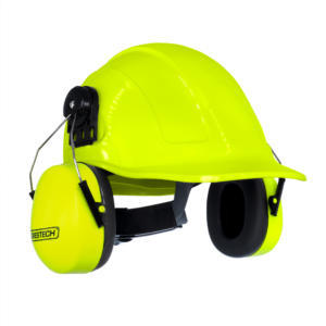 Kit de casco de seguridad tipo gorra con orejeras montables color lima
