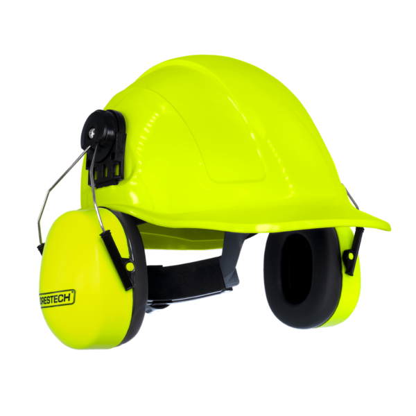 Kit de casco de seguridad tipo gorra con orejeras montables color lima