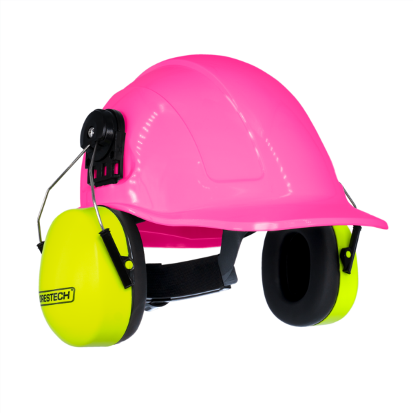 Kit de casco de seguridad tipo gorra con orejeras montables color lima